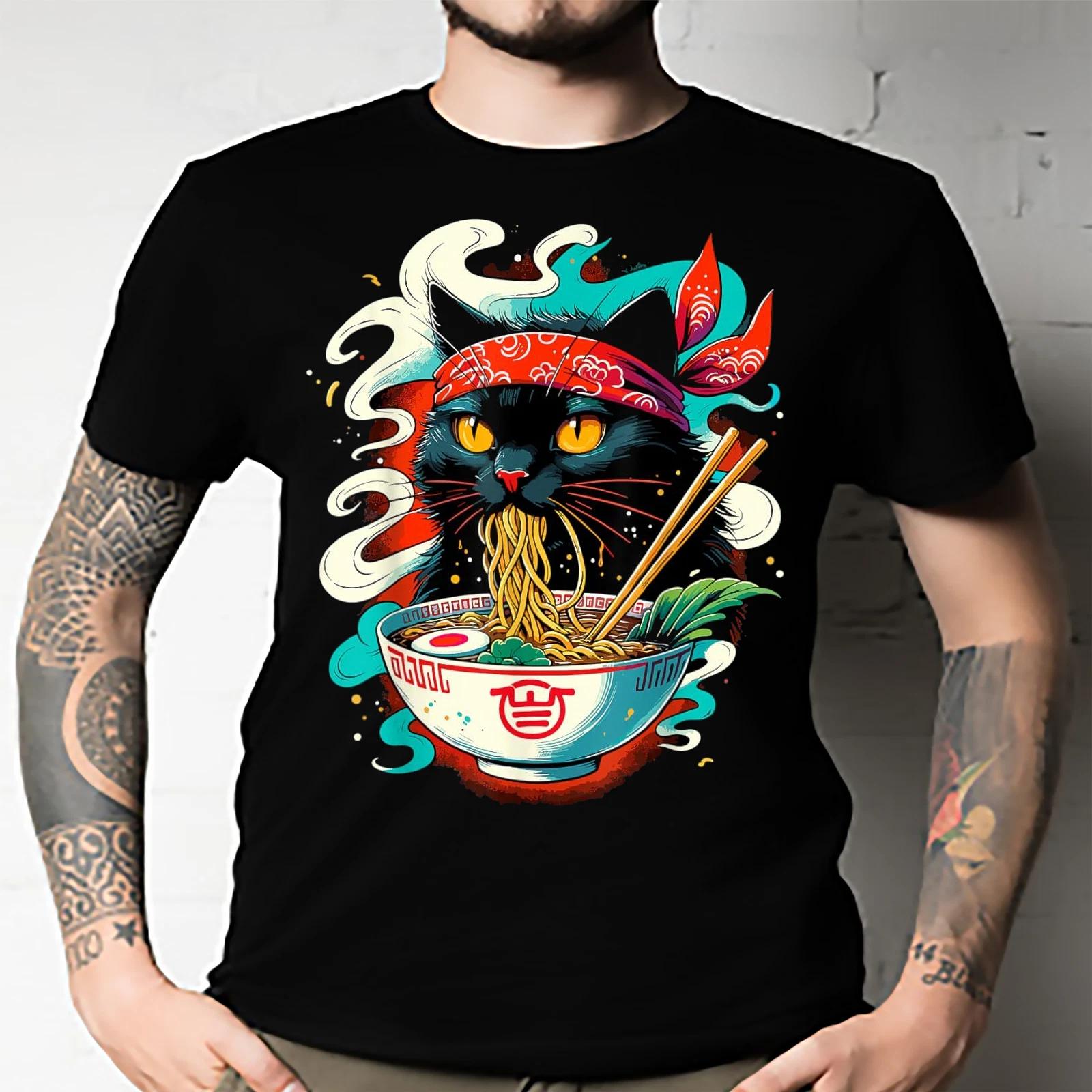 Men s and Women s T-shirts Cat Ramen Noodle Japanese Anime Kawaii Cat XXXXL