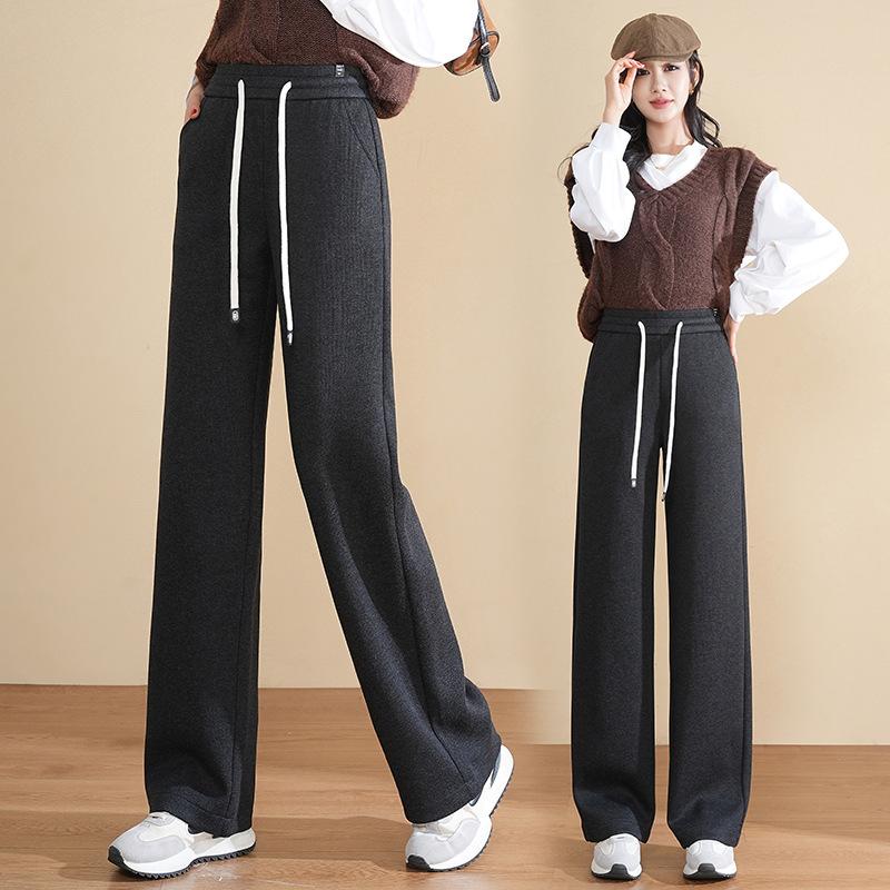 Genuine Brand Cashmere Textured Wide-Leg Pants Women'S New Autumn And Winter Velvet High-Waisted Thin And High Corduroy Straight Trousers