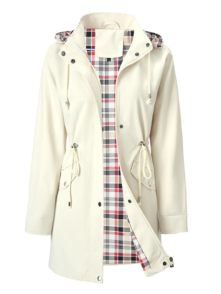 New Women s Water-Repellent Trench Coat with Plaid Lining - High-Quality Jacket L белый