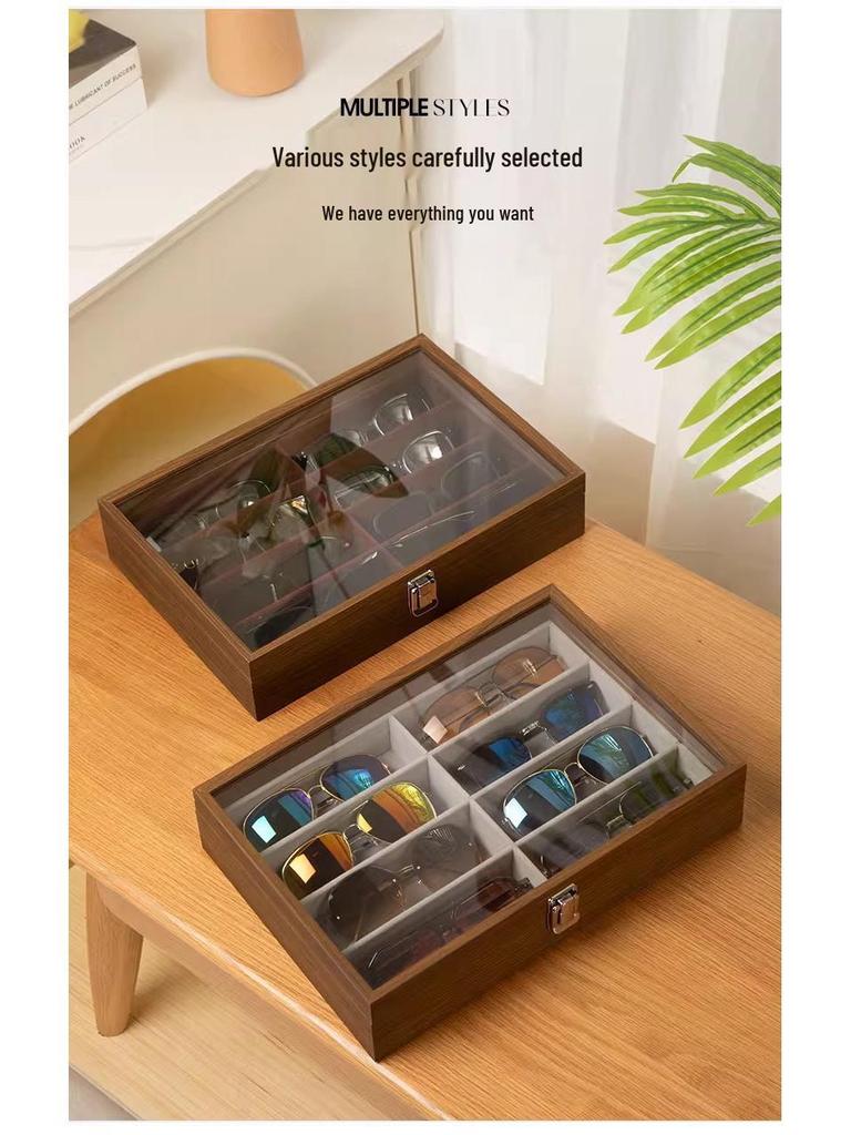 Walnussholzmaserung Transparenter Deckel High-End Acht-Fächer Sonnenbrillen-Aufbewahrungsbox