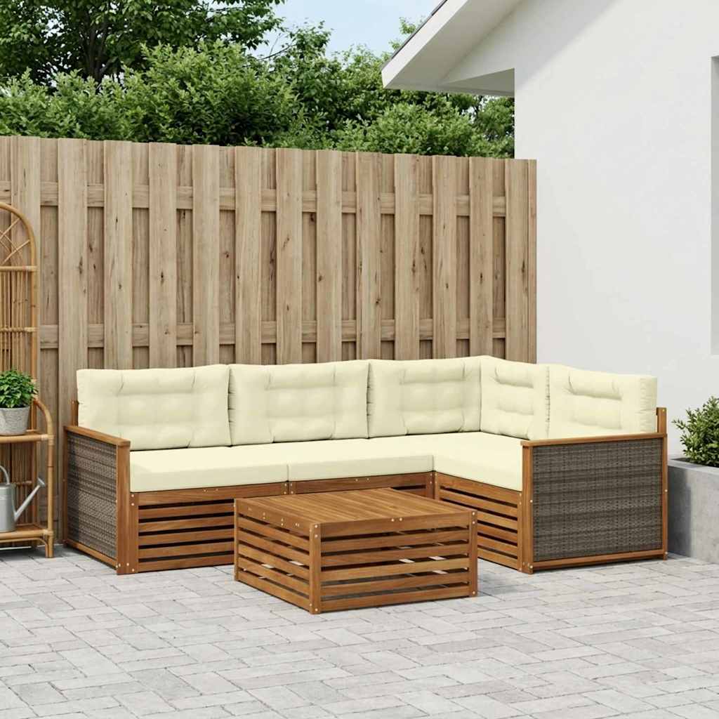 Outdoor Sofa Set with Cushions 5 pcs Natural and Cream