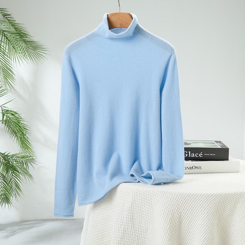 Lekasha Women's Slim Fit Cashmere Turtleneck Sweater - Rolled Edge, Semi-High Neck, Long Sleeve, Fashionable Base Layer.
