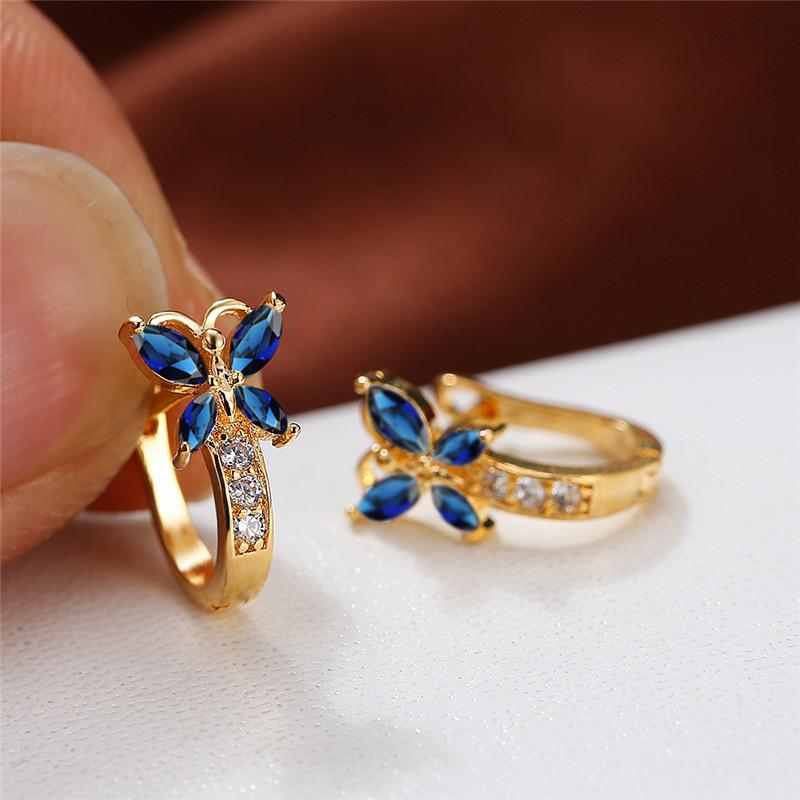 Crystal Female Multicolor Zircon Small Butterfly Clip Earrings Vintage Yellow Gold Color Wedding Boho Jewelry For Women
