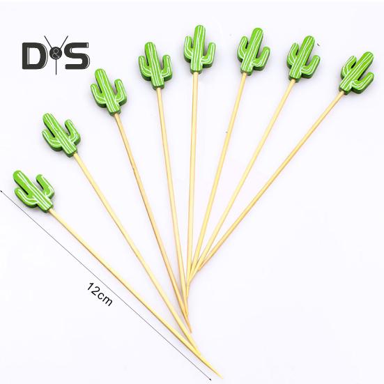 100 Pcs Food Picks Disposable Bamboo No Harm Cactus Shape Salad Sticks for Banquet