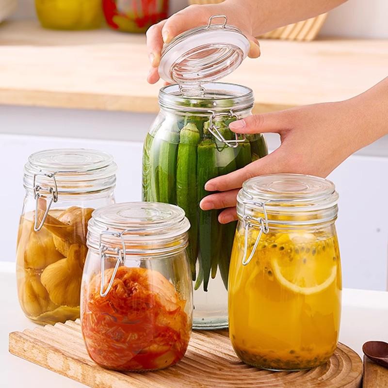 Transparent Glass Sealed Jar Food Grade Buckle Lid Storage Jar Household Enzyme Jar Jam Bottle Pickle Jar