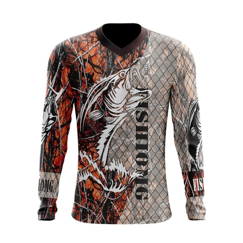 Men's Quick-Dry Fishing Shirt - Moisture-Wicking, Long Sleeve Rash Guard with Fish Design, Perfect for Hiking & Outdoor