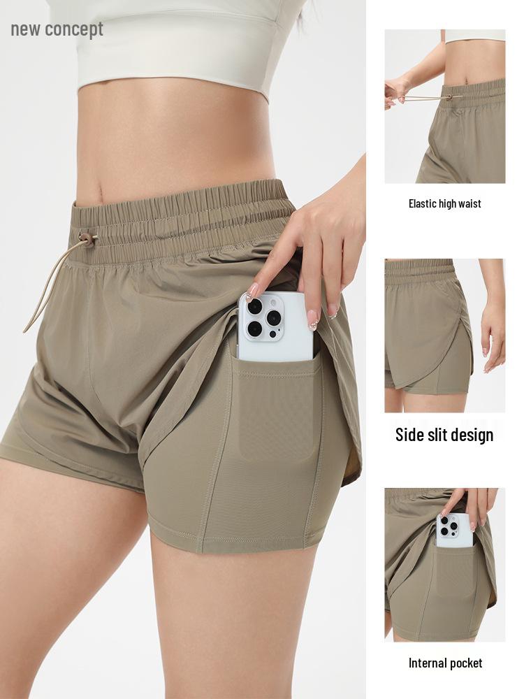 Women's 2026 High-Waisted Quick-Dry Fake Two-Piece Sports Shorts - Breathable Running & Yoga Fitness Shorts for Summer
