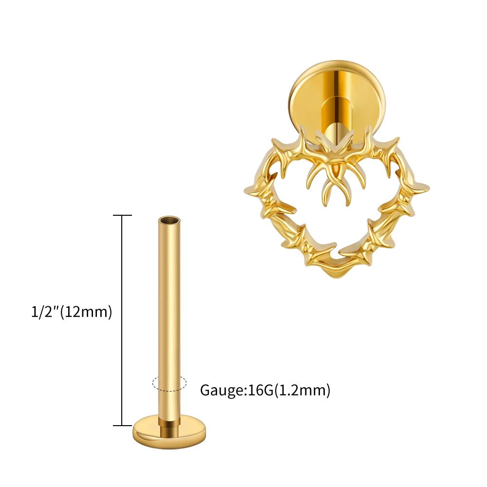 Right Grand ASTM F136 Titanium 16G Tiny Hollow Heart Flat Back Stud Gothic Cartilage Tragus Helix Stud Earring Labret Piercing