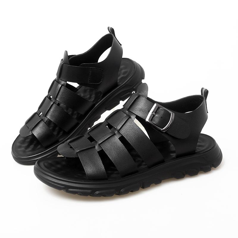 

Модные модные летние пляжные мужские сандалии из натуральной кожи для прогулок на открытом воздухе, противоскользящие, пляжные, спортивные сандалии на платформе для мужчин 38 чёрный