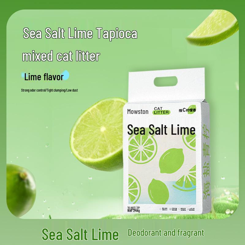 Meowston Clumping Cassava Cat Litter - Sea Salt Lime Scent, Dust-Free, Non-Stick, Flushable, Deodorizing
