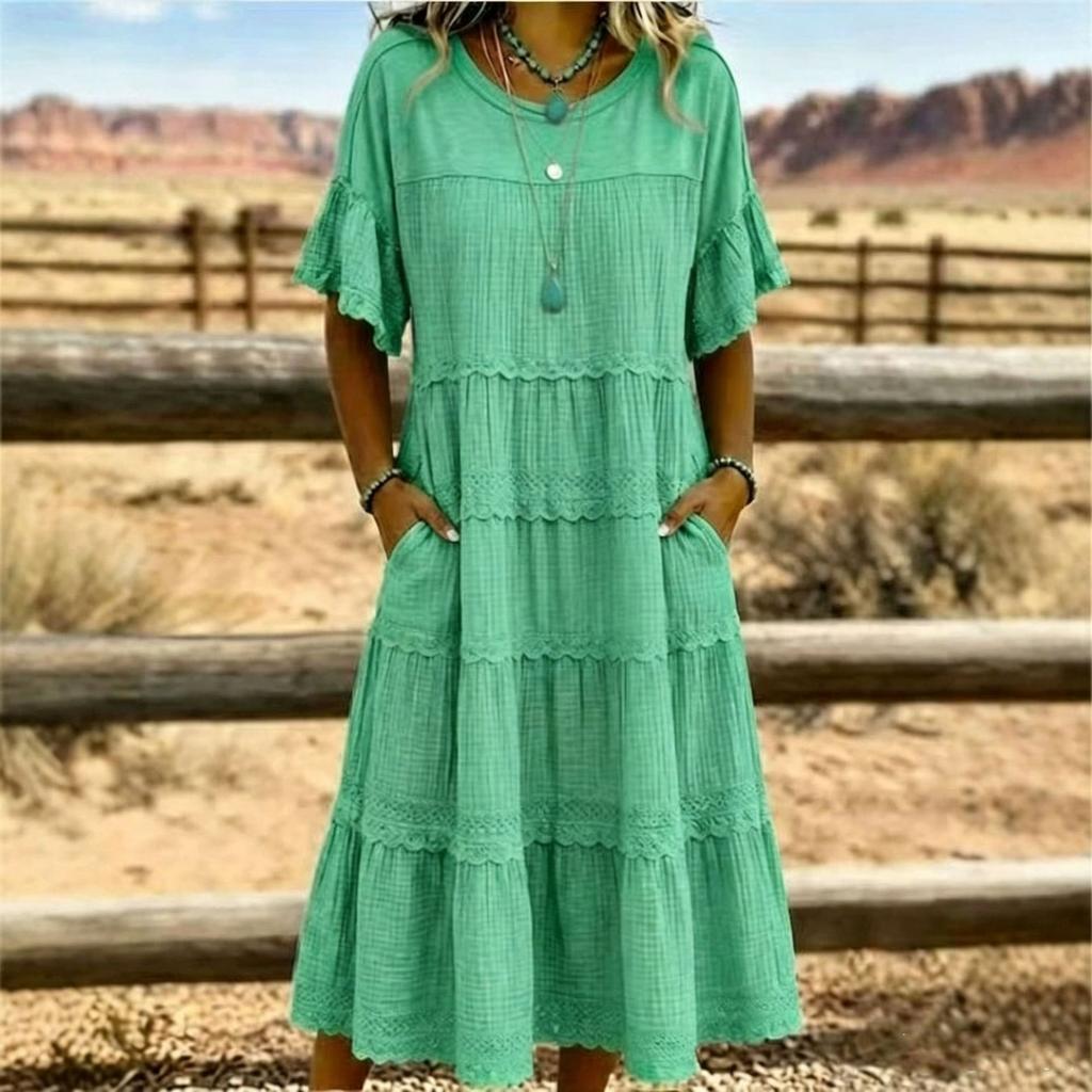 Women's Plus Size Casual Color Round Neck Loose Fit Shirt Dress for Everyday Wear