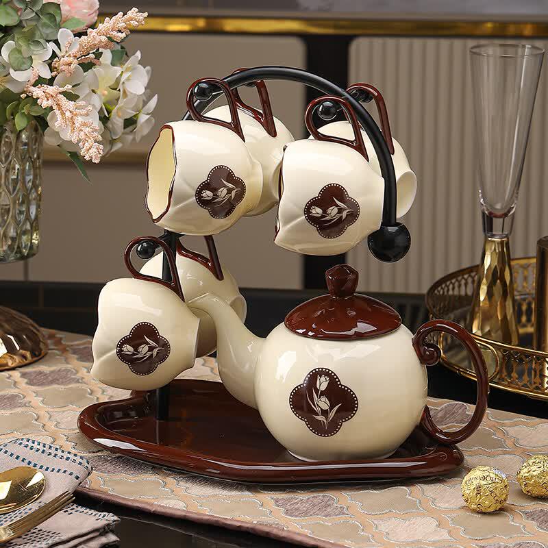 Zhengye Retro Ceramic Teapot & Teacup Set