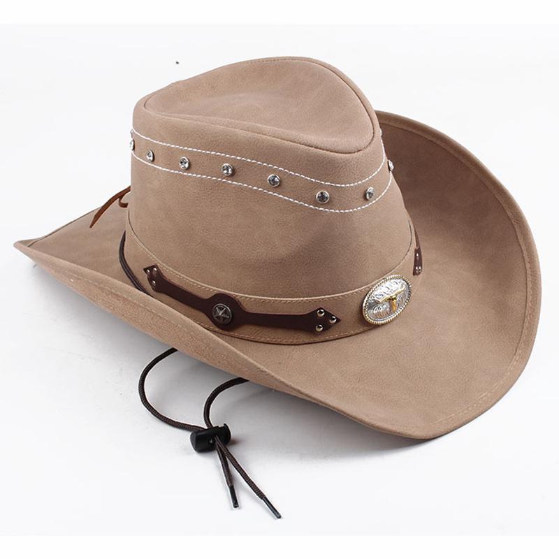 Classic 100% Leather Western Cowboy Hat For Men Gentleman Dad Godfather Caps Panama Cowgirl Jazz Hats Sombrero Hombre