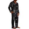 Men's Loose Fit Casual Pajama Set, Button Down Plaid Print Top and Straight Leg Pants, Two Piece Sleepwear