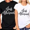Nyligt Gift Par T-shirt Matchende Bryllups-T-shirts Nygifte Bryllupsrejse Kortærmede Bomulds Toppe til Mænd Kvinder