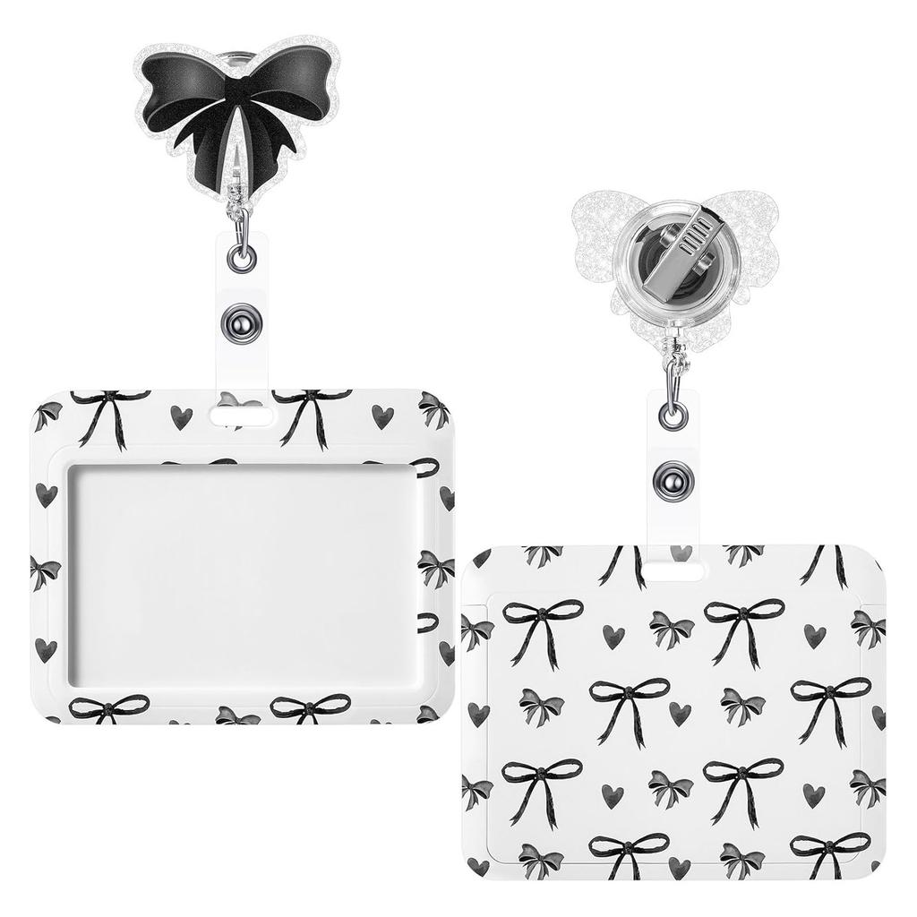 Pink Bow Gifts Horizontal ID Name Tag Badge Card Holder Retractable Badge Reel Alligator Clip Doctor Nurse Office Accessories