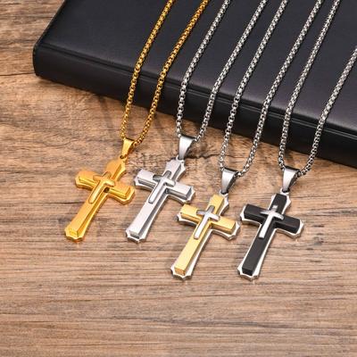 3D Kreuz Anhänger Halsketten für Männer Jungen,Schwarz Gold Farbe Edelstahl Kreuz Halskette,Hiphop Punk Party Geschenk