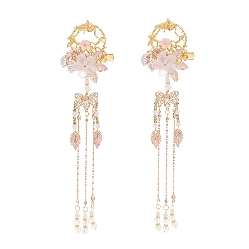 1 Paire Fleur Feuille Perles Long Pendentif à Gland Épingles à Cheveux Chinoises Pinces pour Femmes Filles Ornements de Cheveux de Mariage