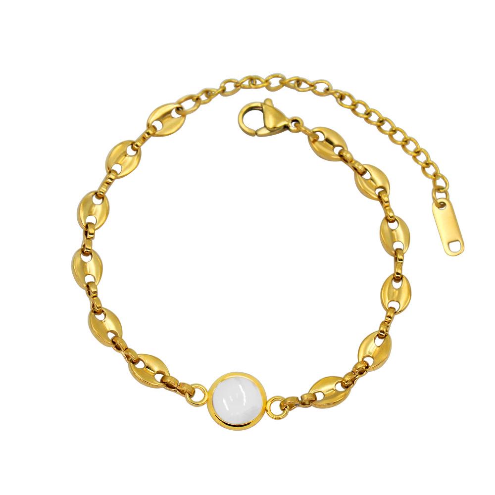 18K Gold Plated Pig Nose Clasp Coffee Bean Glass Bead Necklace Bracelet YS354