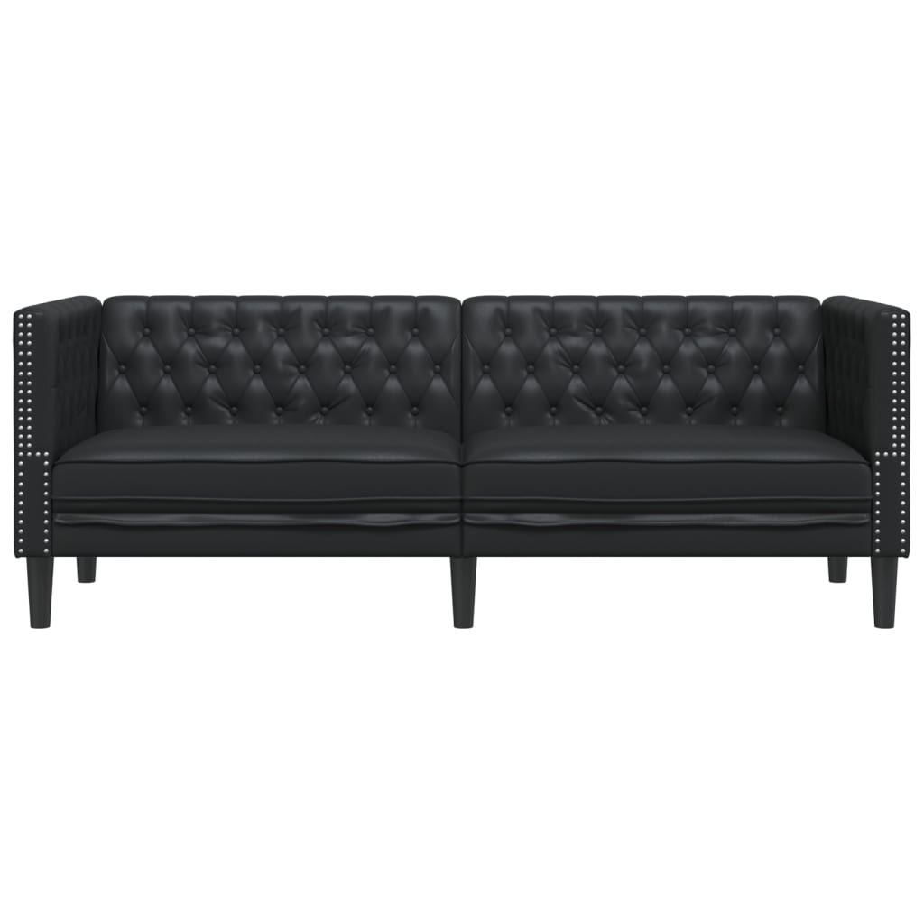 Vidaxl Sofa Chesterfield, 3-Os., Czarna, Tapicerowana Sztuczną Skórą