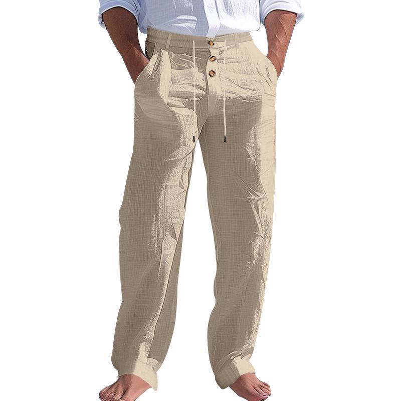 2026 Men's Casual Breathable Cotton Linen Trousers - Solid Color, Four Seasons Straight, Loose Fit Sweatpants
