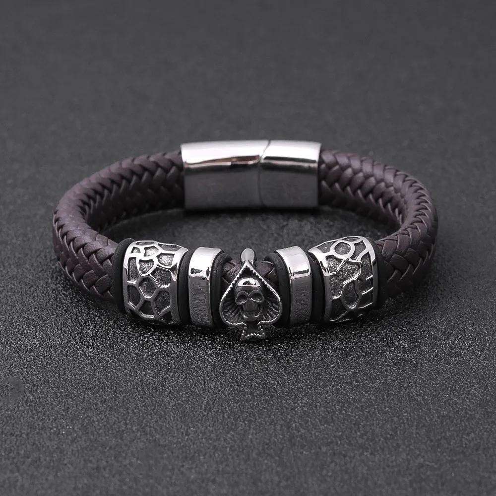Men's Bracelet Skull Genuine Leather Bracelet Jewelry