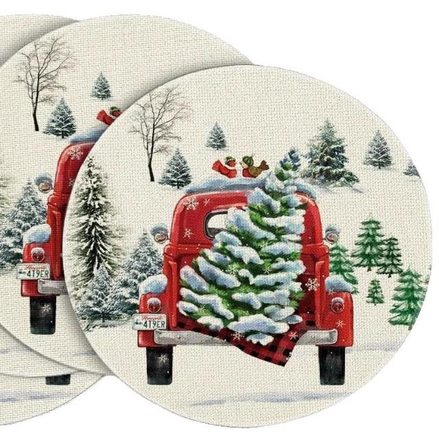 Xmas Party Linen Placemats - Dirt Resistant Table Mats for Winter Kitchen Dining Home Decoration