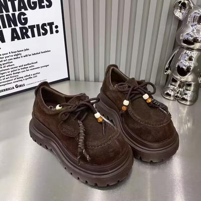 Mocassins à plateforme style britannique chaussures pour femmes 2025 nouvelles chaussures en cuir petites à lacets polyvalentes rehaussantes chaussures décontractées à grosse tête