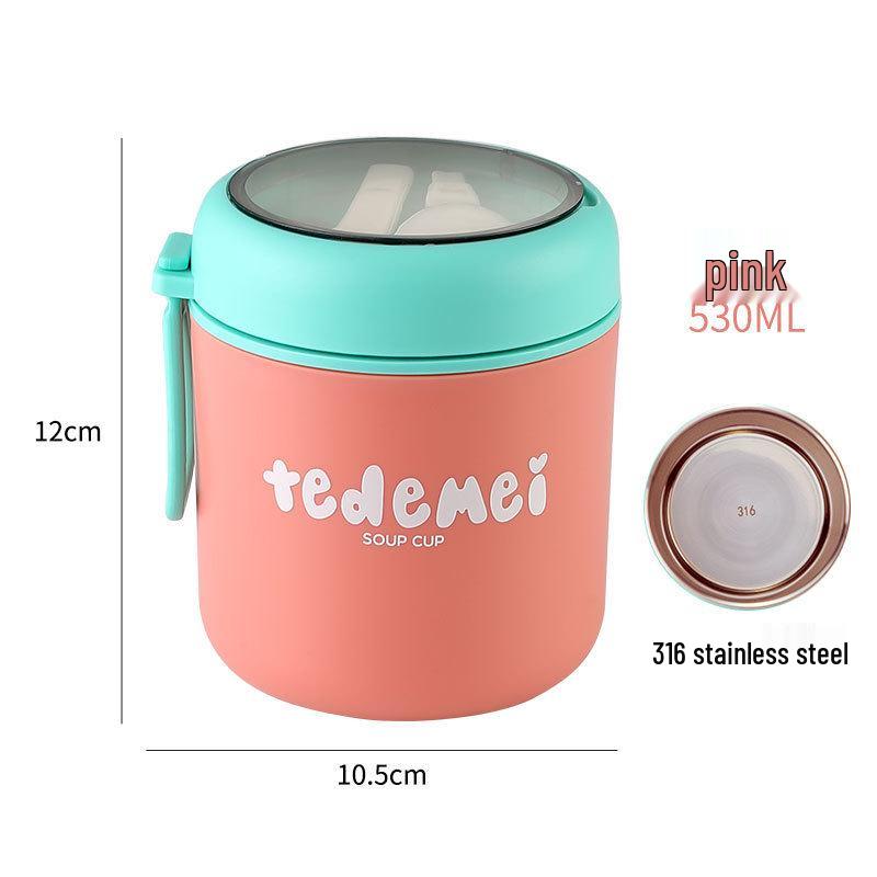 Compact Insulated Microwaveable Bento Box with 316 Stainless Steel Soup Cup