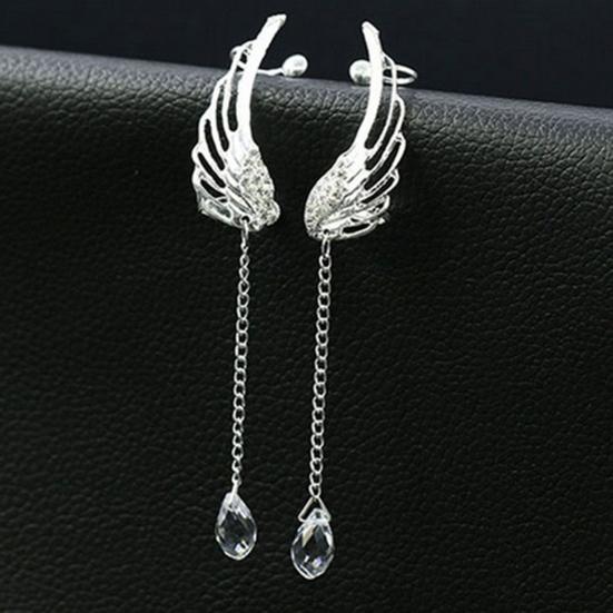 Yousheng 1 Pair Women Drop Earrings Smooth Faux Crystal Solid Color Wing Shape Long Tassel Wedding Earrings Female Jewelry