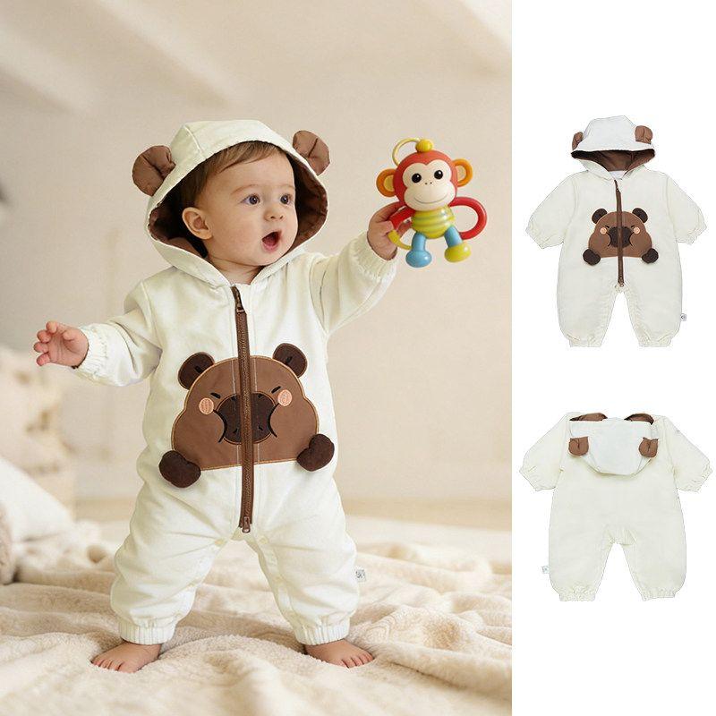 

Spring and Autumn Style Cute Bear + Cute Dinosaur One-Piece Romper for Boys and Girls, Hooded Cartoon Double-Layered Jumpsuit Silly Little Bear 66