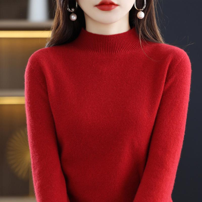2025 Autumn/Winter Women's Pure Wool High Neck Cashmere Pullover - Solid Color, Loose Fit, Short Knit Sweater