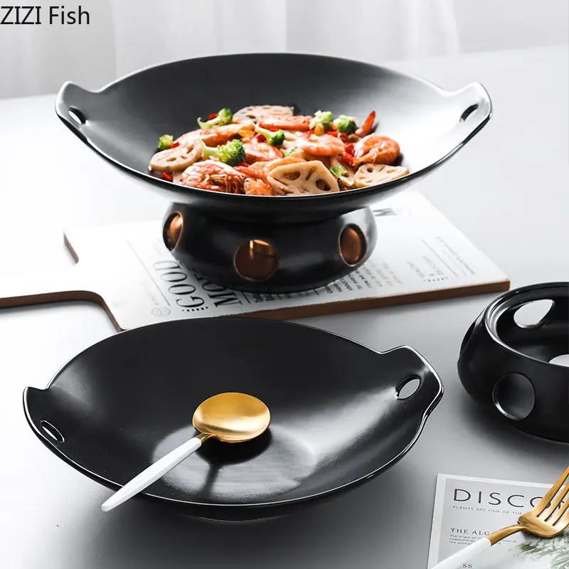 Heatable Insulated Plate Restaurant Main Dish Plate Japanese Ceramic Shouxi Barbecue Plate Creative Home Kitchen Steak Tableware