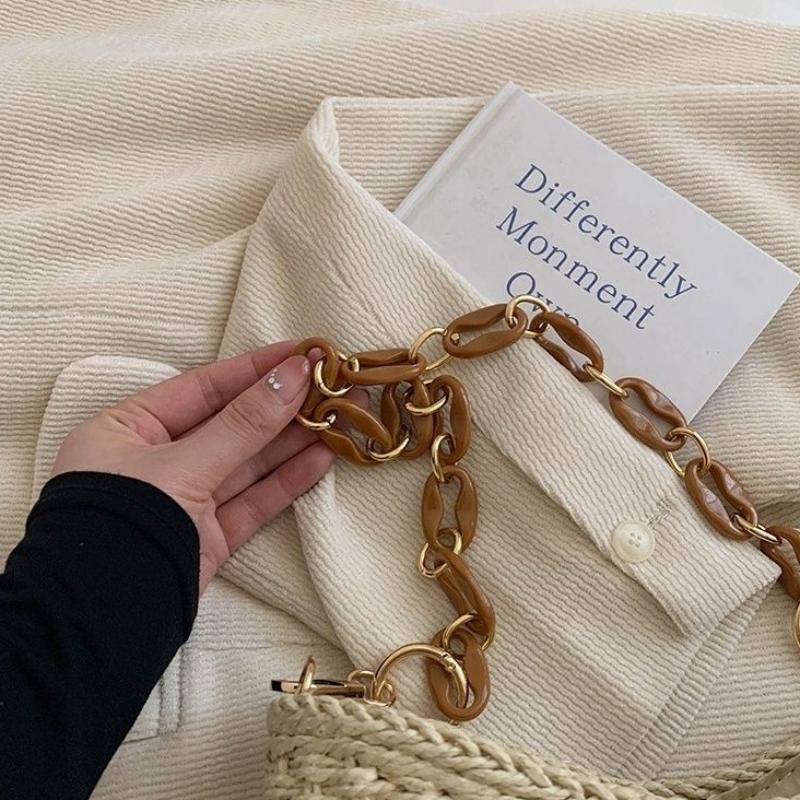 Summer Beach Vacation Straw Woven Bag for Women - Chain-Embellished Versatile Handheld Shoulder Bag