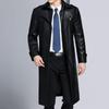 Chaqueta de Cuero para Hombre en Otoño e Invierno Nuevo Estilo Chaqueta de Cuero de Oveja para Padre de Mediana Edad Chaqueta Cortavientos Larga de Cuero con Cuello de Traje para Hombre