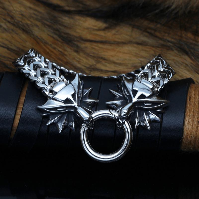 Nordic Viking Wolf Head Charming Bracelet Stainless Steel Punk Link Bracelet Men s Jewelry Wristband 23cm