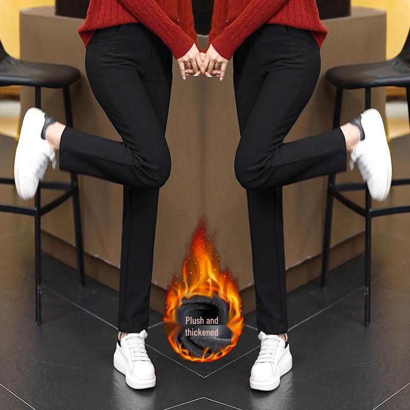 

Women s High-Waist Elastic Cigarette Pants - Autumn/Winter Velvet, Slimming, Casual, Straight-Leg Style XL (waist 29, 116-125 jin)