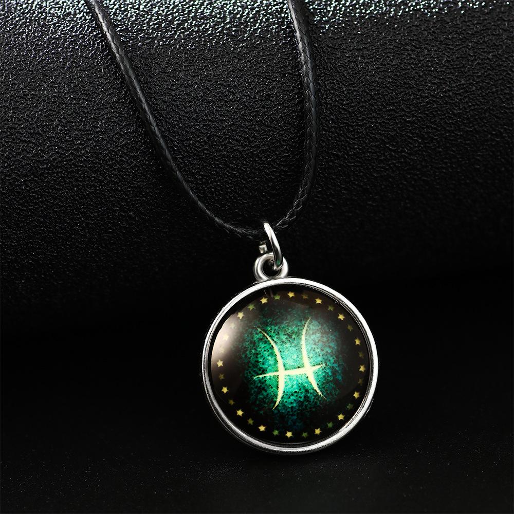 Twelve Constellations Luminous Glass Pendant Necklace - Personalized Fluorescent Student Jewelry