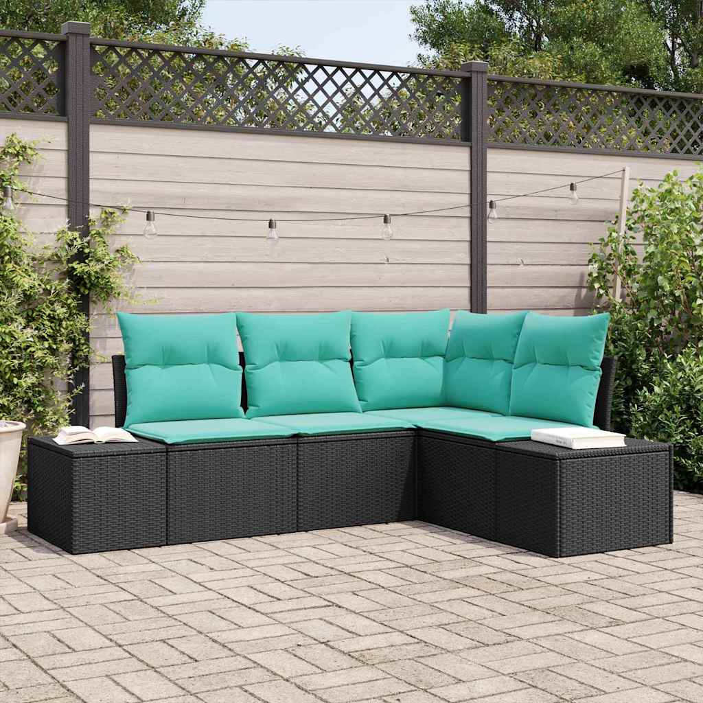 Garden Sofa Set with Cushions 4 pcs Black Poly Rattan