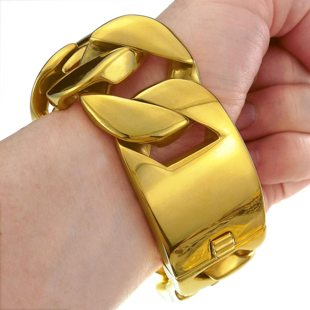 

32mm width bling massive 316L stainless steel gold tone Hip hop bracelet designer chrams 20cm(7.8inch)