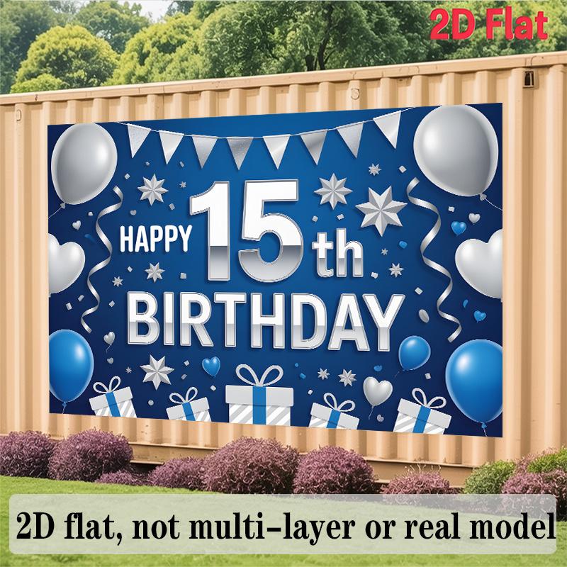 Party Backdrop 15Th Birthday Stars Blue Flat Balloons Number Wedding Celebrations Celebration Photo Booth Front Door Decor