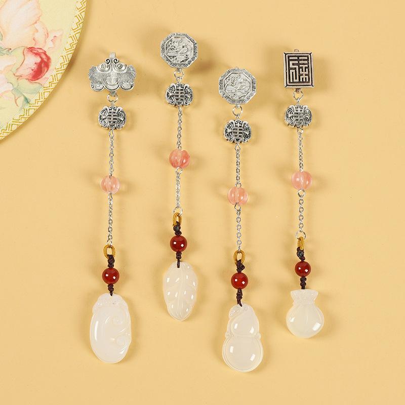 Natural Chalcedony Medium Classical Cheongsam Tassel Button Chinese Gourd Pendant Pendant Hanfu Retro Accessories
