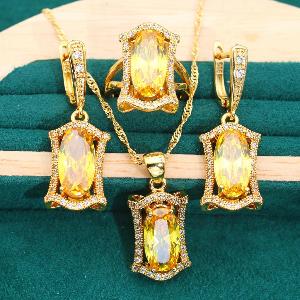 New European and N Women Fashion Square Bracelet Earrings Necklace Set Fashion Diamond Wedding