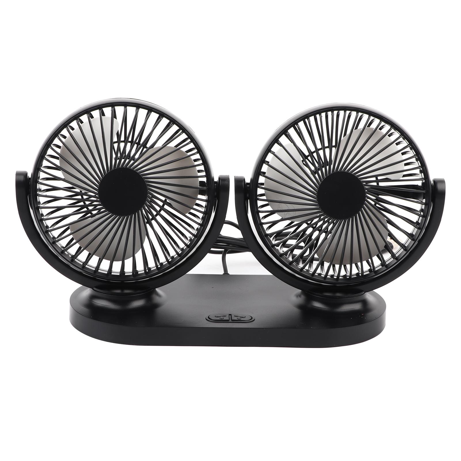 Shoemst Unisex Black Usb Dual Head Car Fan Portable Air Conditioner Auto Cooler Ventilation 12V