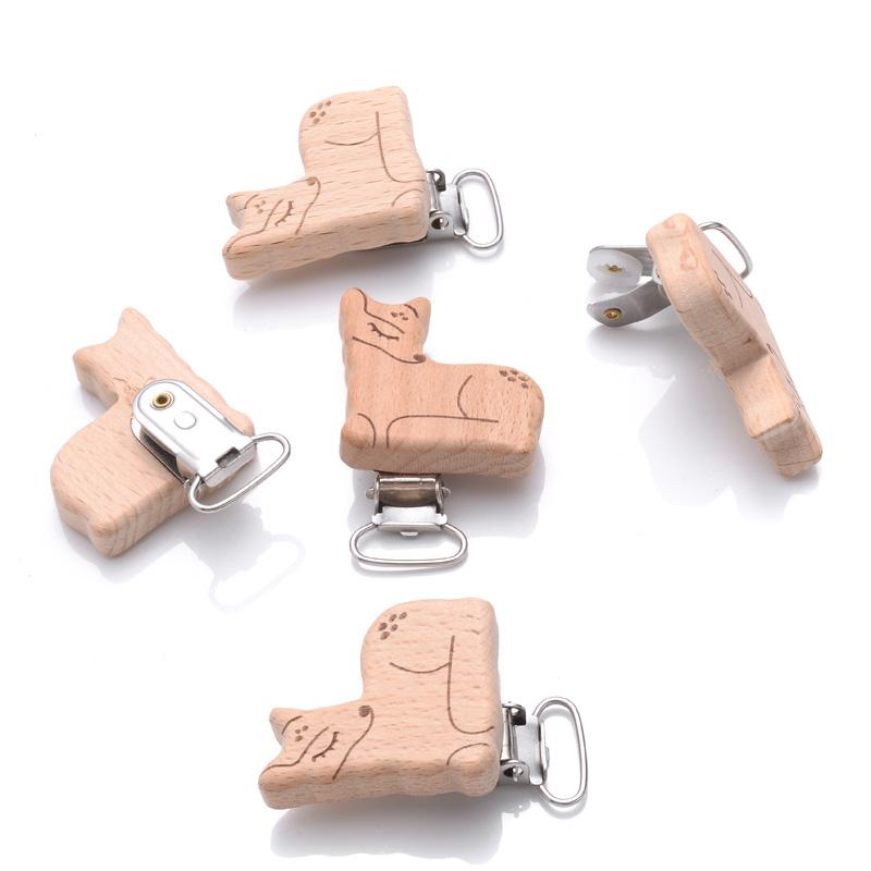 1Pcs Printing Animal Dummy Clip Beech Wood Nipple Clip For Teether Chewing Toys Accessory DIY Anti-Drop Baby Pacifier Chain