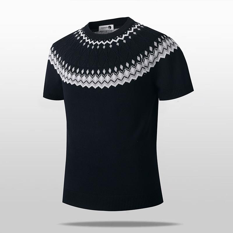 

Men s White Fair Isle Pattern Short Sleeve Knit T-Shirt M чорний