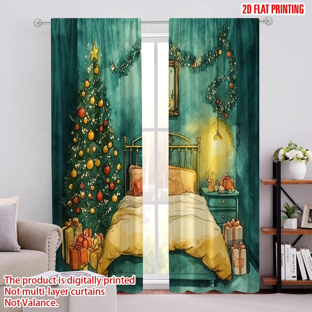

2pcs,2D plane printing Popular Curtains Christmas Bedroom Cozy Holiday Scene Durable Polyester (without rod) Versatile All Ldeal 52.50 × 116.00 cm 2 pcs