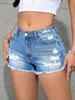 Shorts in Denim Elasticizzato Strappati a Vita Media da Donna Estate 2026