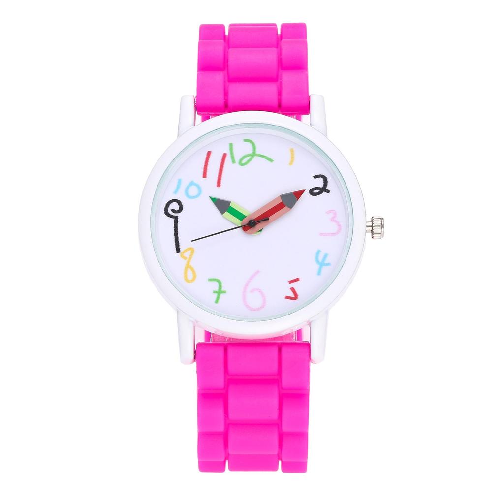 Cartoon Colorful Number Women's Jelly Silicone Strap Quartz Wristwatch