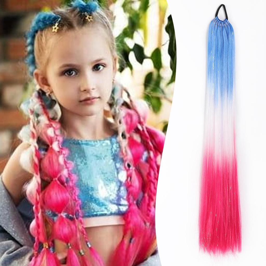 Fialová Červená Růžová Copánková Třpytivá Prodlužovací Gumička do Vlasů Syntetické Pletené Vlasy Pro Děti Dívky Den Šílených Vlasů Odvážné Vlasy